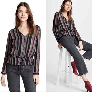 Rails striped tie-waist long-sleeved top size medium gauzy with gold thread